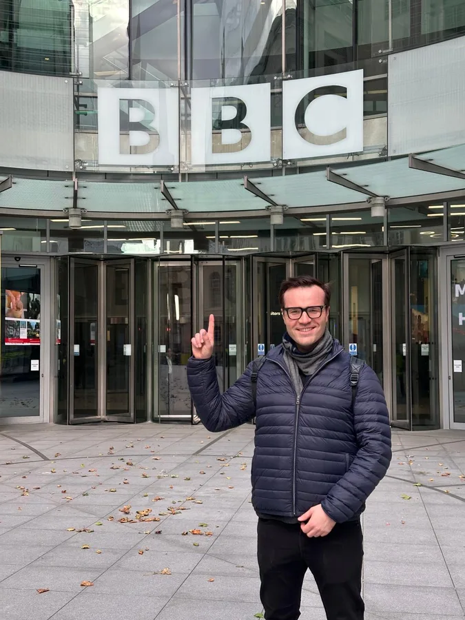Cameron outside BBC Broadcasting House